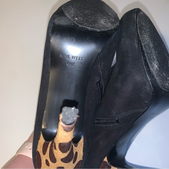 Nine West Heeled Booties Women's Size 6.5 US Suede Leopard Print  Black Red - Picture 7 of 7